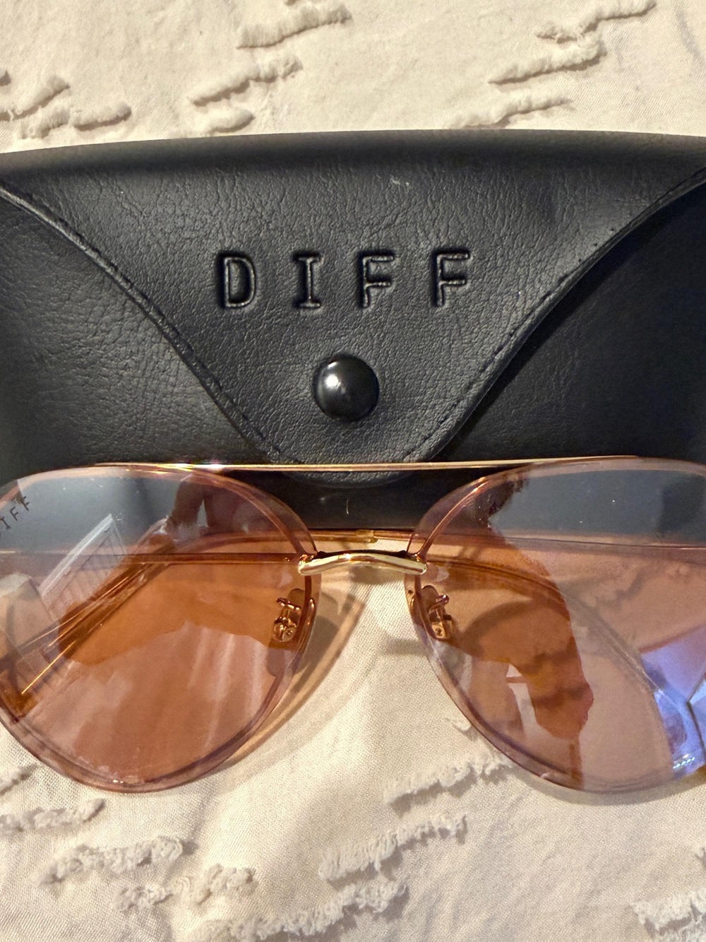 Diff Eyewear Gold Frame Sunglasses with Rose-Tinted Lenses